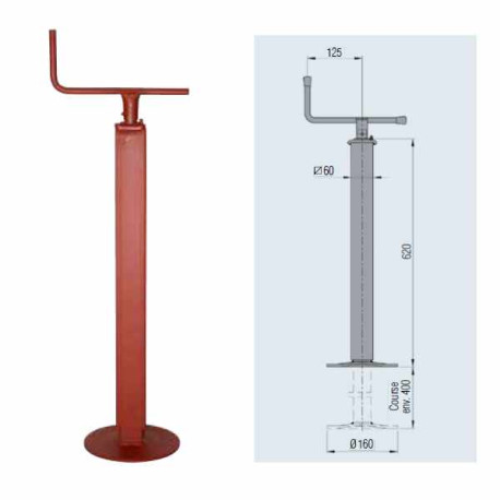 Béquille tube carré 50 800kg, course 400mm