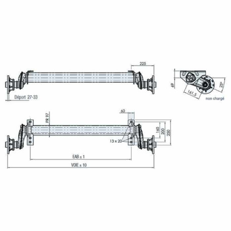 Essieu AL-KO NF 1500kg EAB 1625 Voie 2075mm