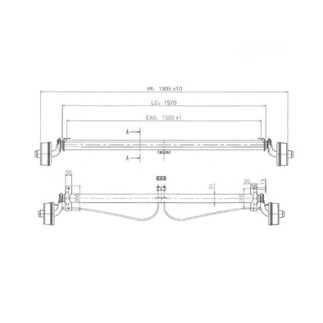 Essieu 750kg freiné EAB 1500 Voie 1905mm