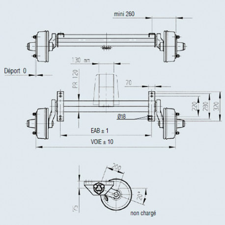 Essieu 2500kg freiné AL-KO 3081A EAB 1310 Voie 1840mm