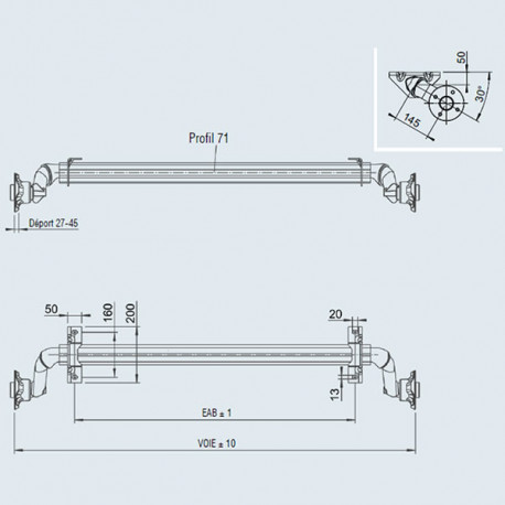 Essieu Alko 750 kg EAB 1500 Voie 1930mm 112 x 5