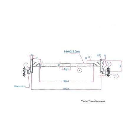 Essieu 750 Kg NOR 69 EAB 1415 mm - Essieux, suspension