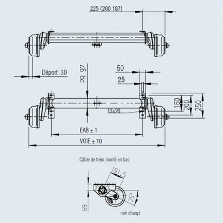 Essieu AL-KO 1500kg freiné EAB 1500 Voie 1950mm