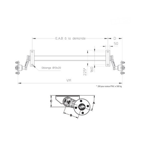 Essieu 500 kg 4T115 EAB à la demande