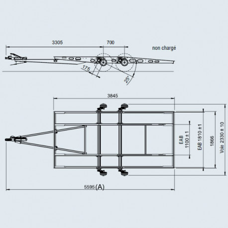 Châssis AL-KO arrière oblique tandem 2600kg freiné chargement bas avec armature