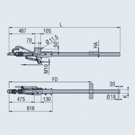 Timon carré BPW droit freiné 3500mm type ZAAR 1.35-1
