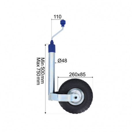 Roue Jockey VALERYD Ø 48mm galet gonflable 260x85