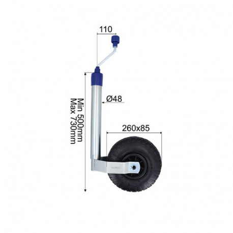 Roue Jockey VALERYD Ø 48mm galet gonflable jante plastique 260x85