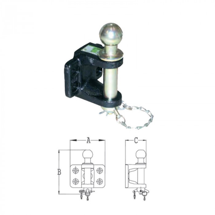 CHAPE D'ATTELAGE MIXTE AXE+ROTULE D.50 4 TR. EA 90 x 40 - Ets Roques