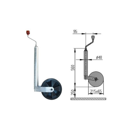 Roue Jockey remorque diamètre 48mm avec galet 215x65