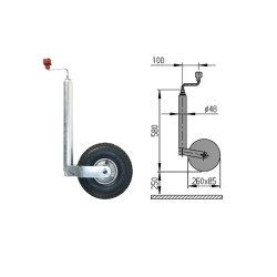 Roue Jockey AL-KO gonflable diamètre 48mm Galet 260x85