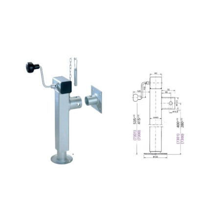 Béquille 1300kg à manivelle, course 220mm