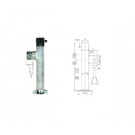 bequille remorque 1300kg a boulon 19