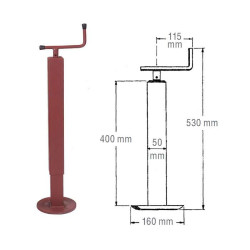 Béquille tube carré 50 300kg, course 250mm