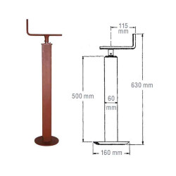 Béquille tube carré 60 800kg, course 300mm