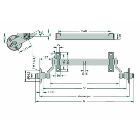 Essieu 750 kg bpw swing eab 1200