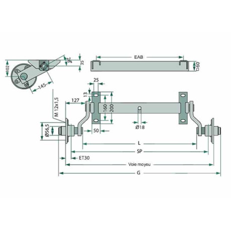 Essieu 750 kg bpw swing eab 1300