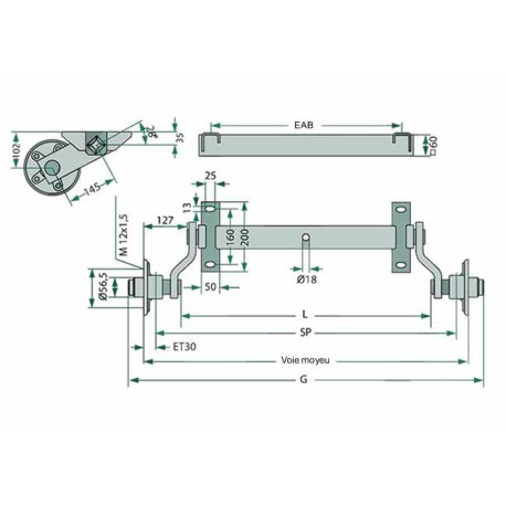 Essieu 750 kg bpw swing eab 1400