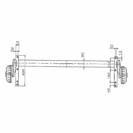 Essieu arrière 1000kg freiné EAB 1840 Voie 2250mm