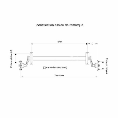 Essieu 500kg EAB 962 Voie moyeu 1178mm